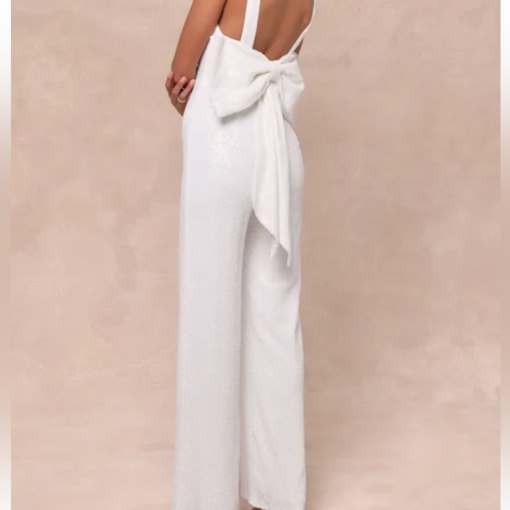 White Sparkle Wide-Leg Jumpsuit for Special Occasions